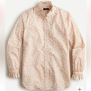 Classic-fit ruffleneck shirt in leopard size 14